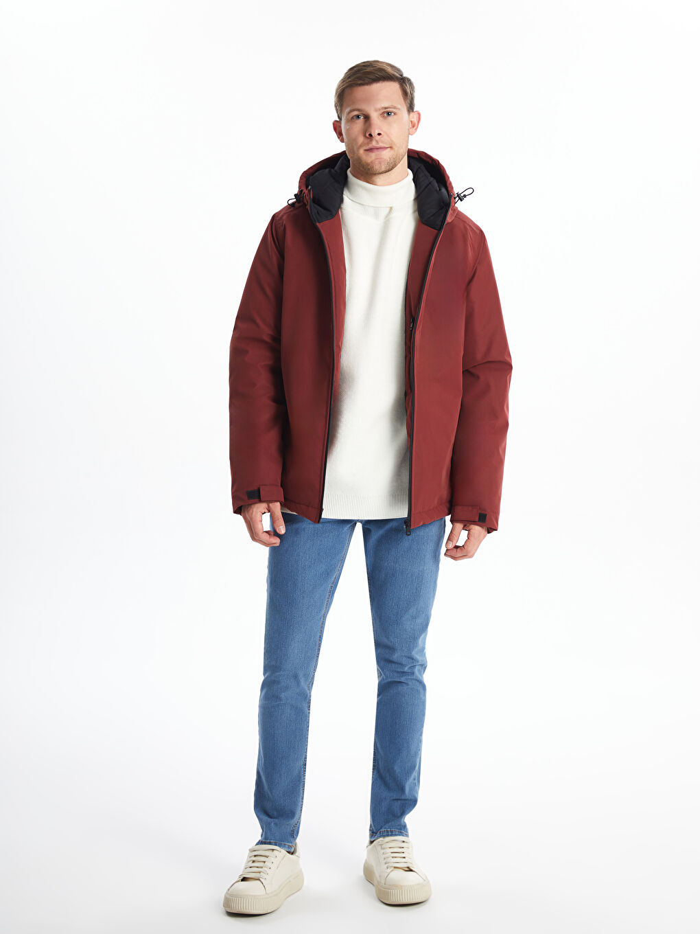 Kahverengi Standart Kalıp Kapüşonlu Erkek Mont-1