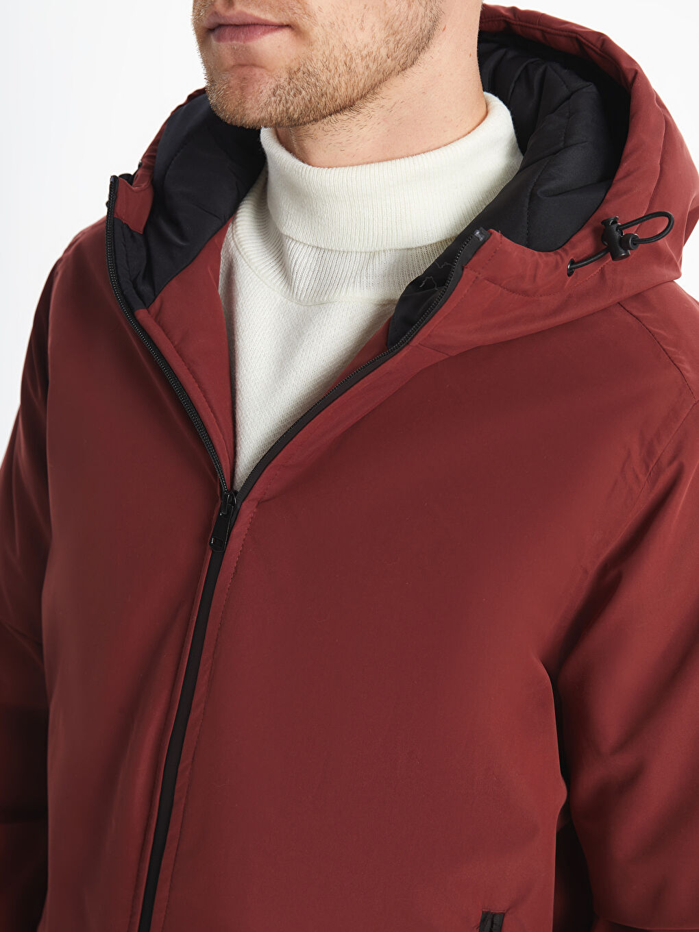 Kahverengi Standart Kalıp Kapüşonlu Erkek Mont-2