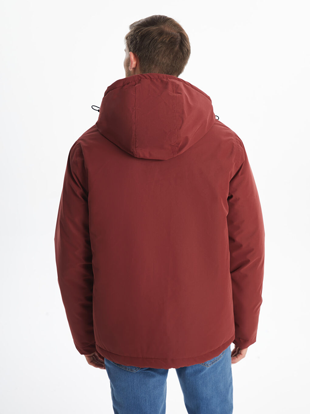 Kahverengi Standart Kalıp Kapüşonlu Erkek Mont-4