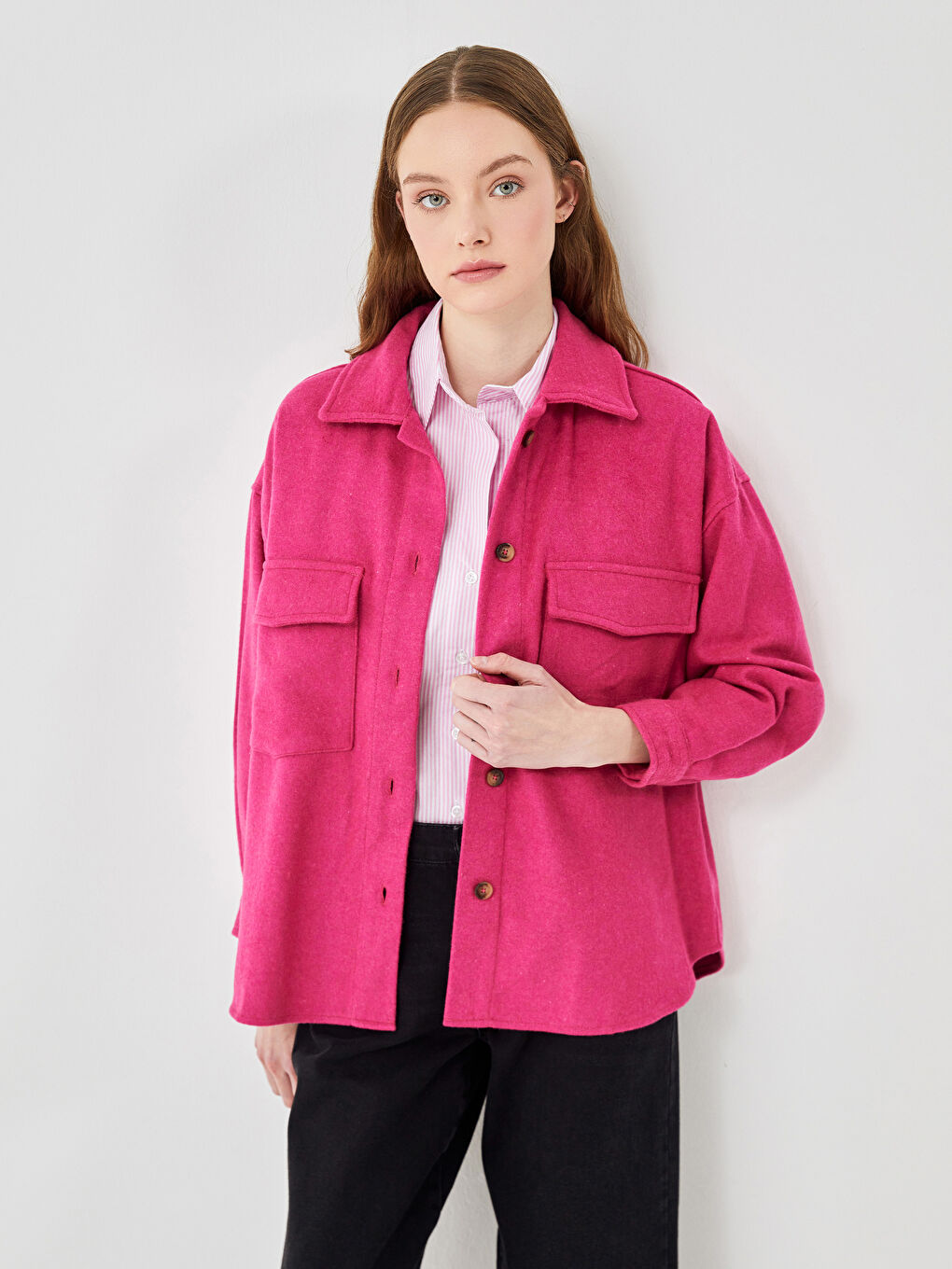 Oversize Twill Women's Shirt Jacket -W4HR71Z8-HUB