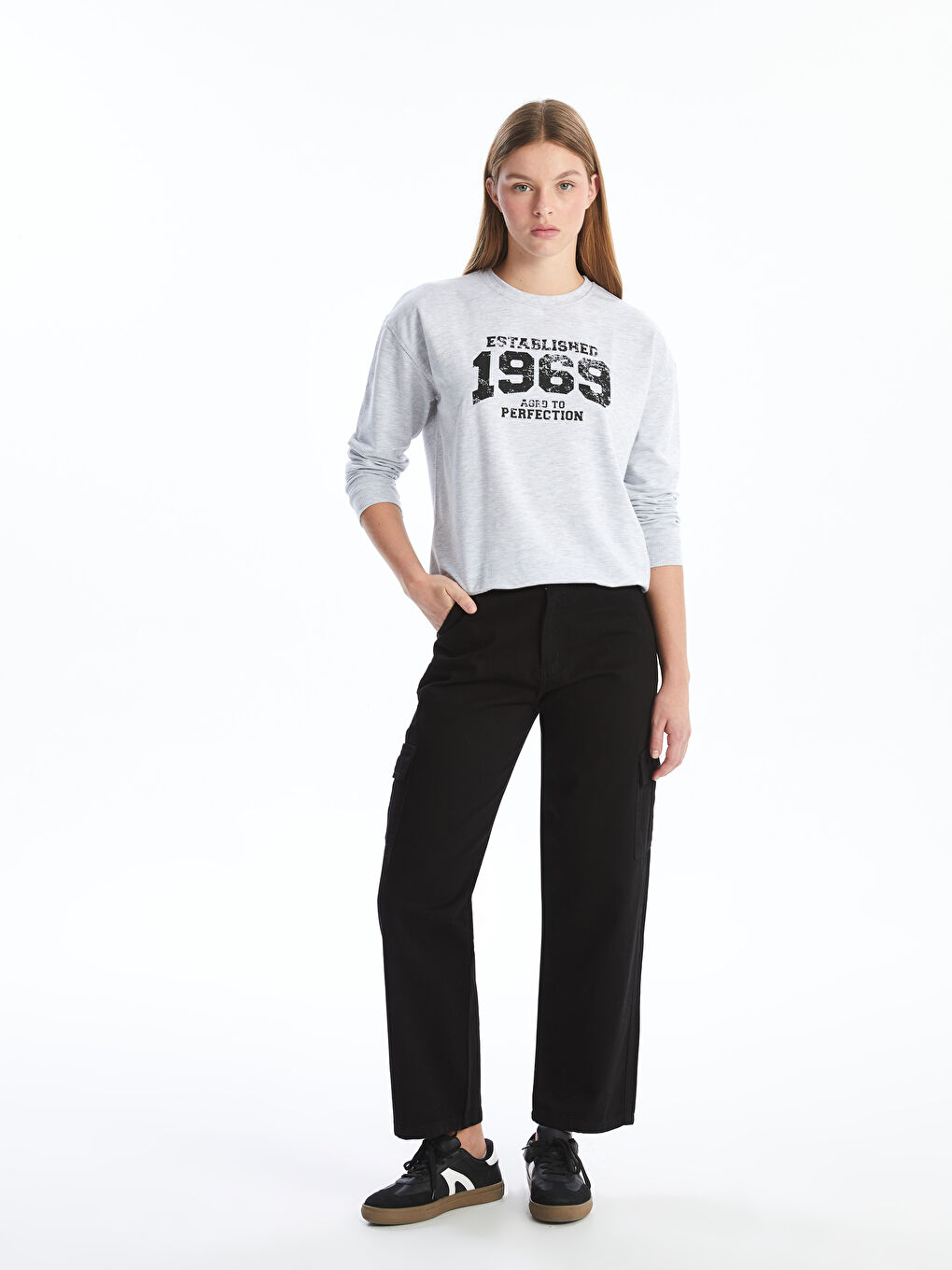Relaxed Fit Plain Wide Leg Women's Cargo Trousers -W4HR82Z8-CVL