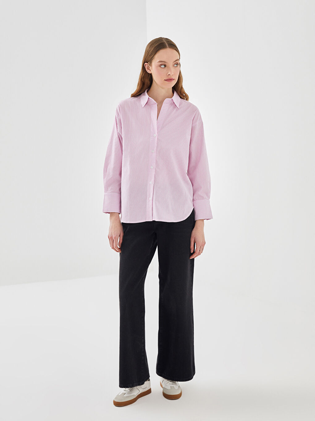 Chemise en Popeline Rayée pour Femmes-1