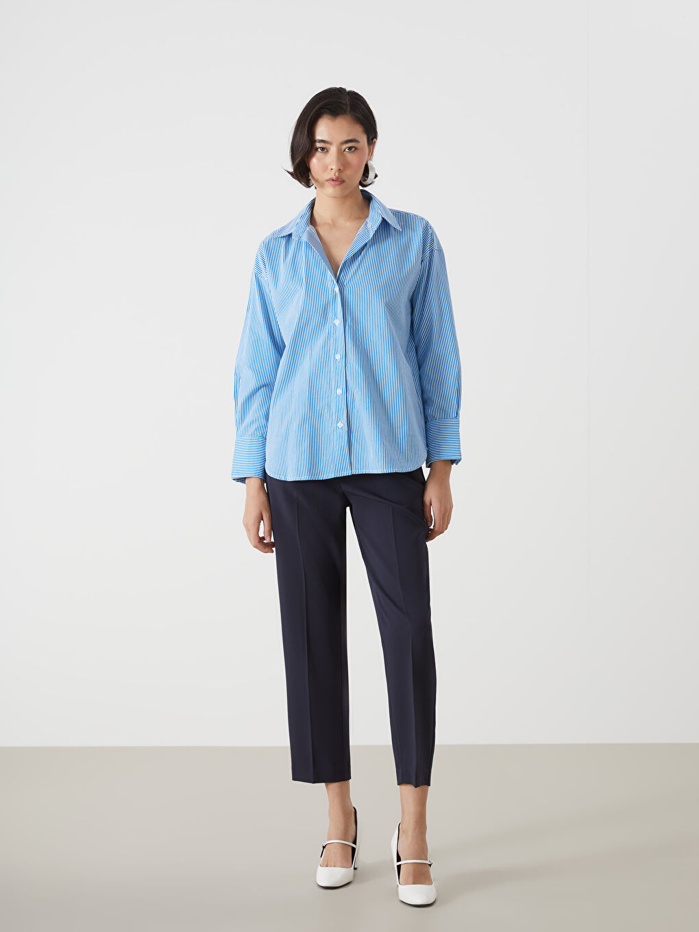 Striped Poplin Women's Shirt-1