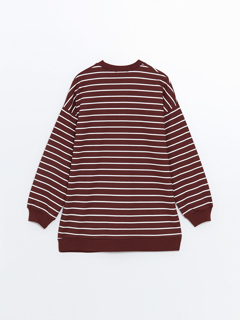 LCW Modest Bordo Çizgili Bisiklet Yaka Çizgili Oversize Kadın Sweatshirt Tunik - 5