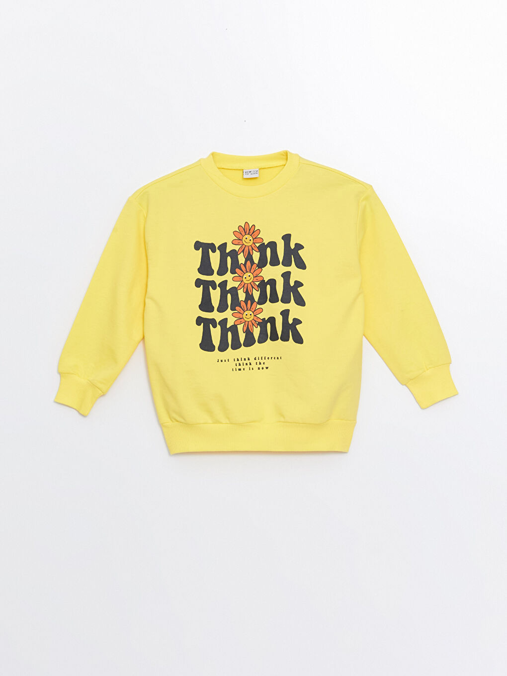 LCW ECO Sarı Bisiklet Yaka Baskılı Uzun Kollu Kız Çocuk Sweatshirt