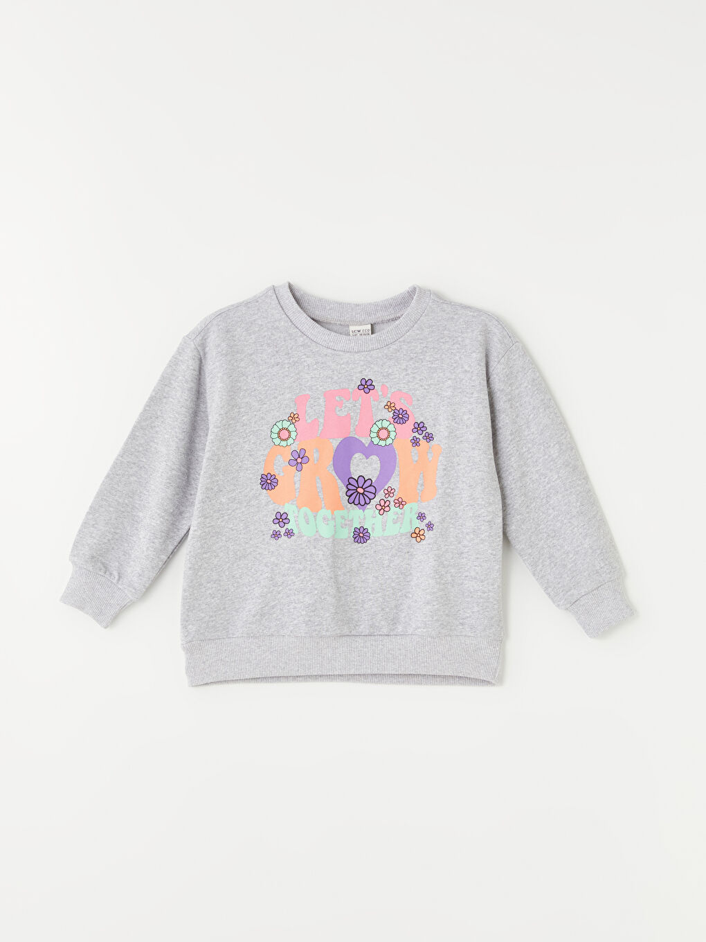 LCW ECO Grey Mel - Lacivert Bisiklet Yaka Baskılı Uzun Kollu Kız Çocuk Sweatshirt