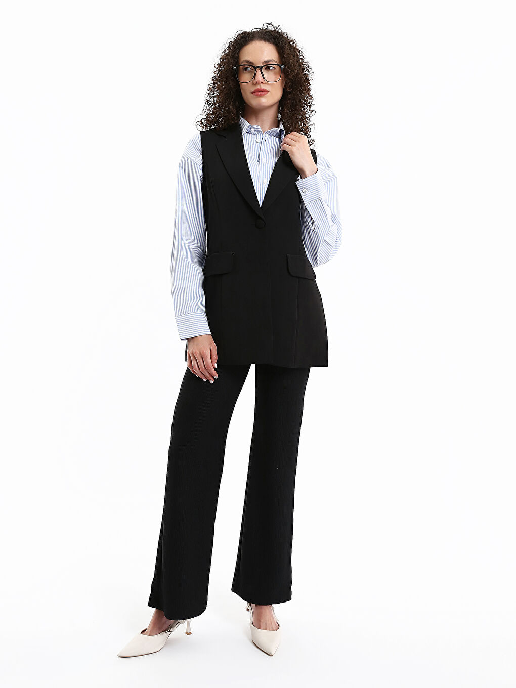 صدرية كلاسيك سادة بياقة على شكل حرف V للسيدات-1