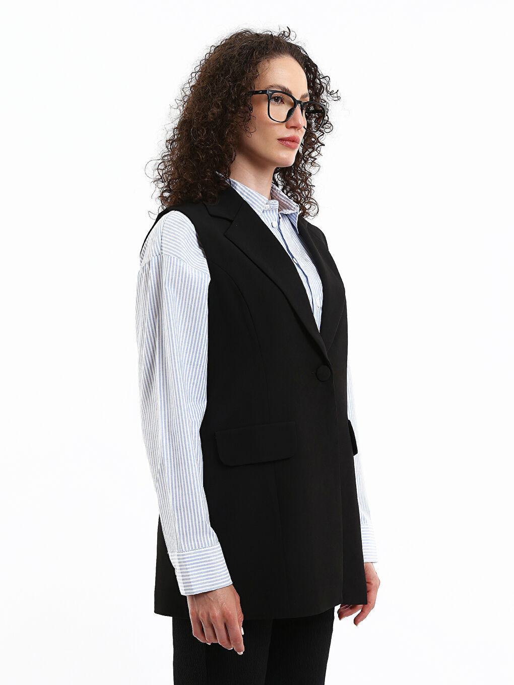 صدرية كلاسيك سادة بياقة على شكل حرف V للسيدات-3