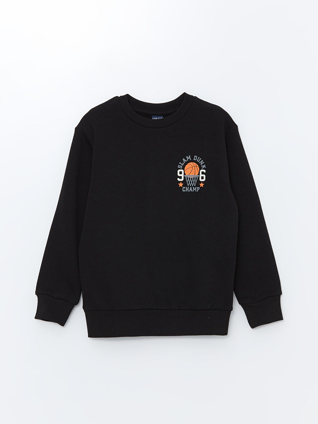 LCW ECO Siyah Bisiklet Yaka Baskılı Uzun Kollu Erkek Çocuk Sweatshirt