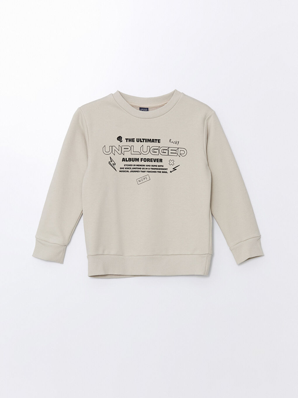 LCW ECO Bej Bisiklet Yaka Baskılı Erkek Çocuk Sweatshirt