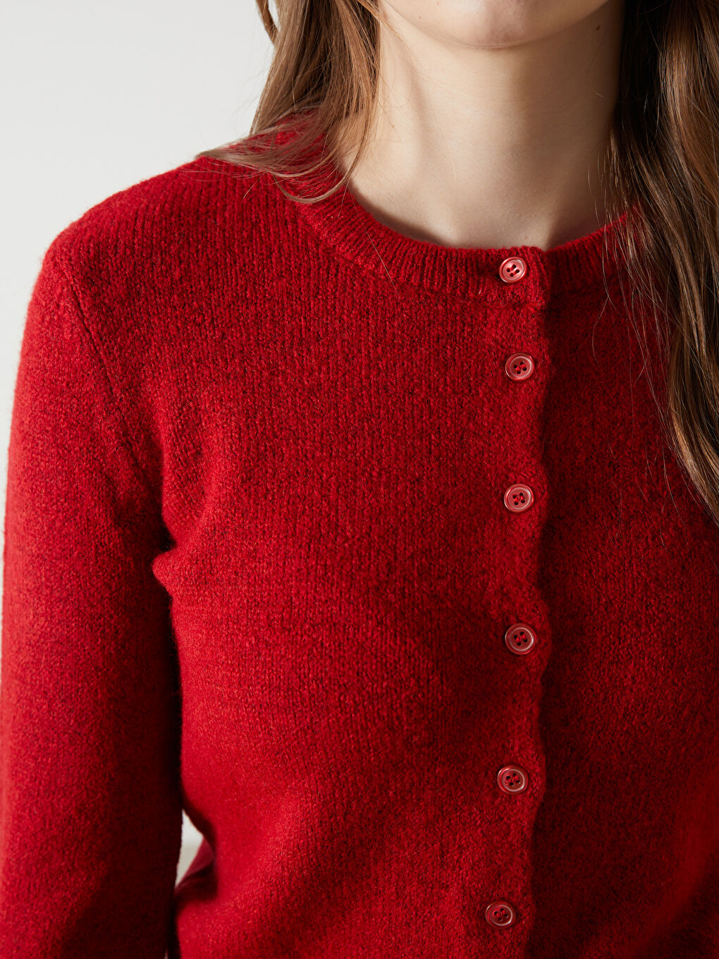 Kırmızı Bisiklet Yaka Crop Kadın Triko Hırka-2