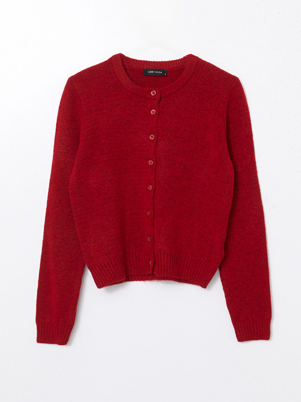 Kırmızı Bisiklet Yaka Crop Kadın Triko Hırka-4