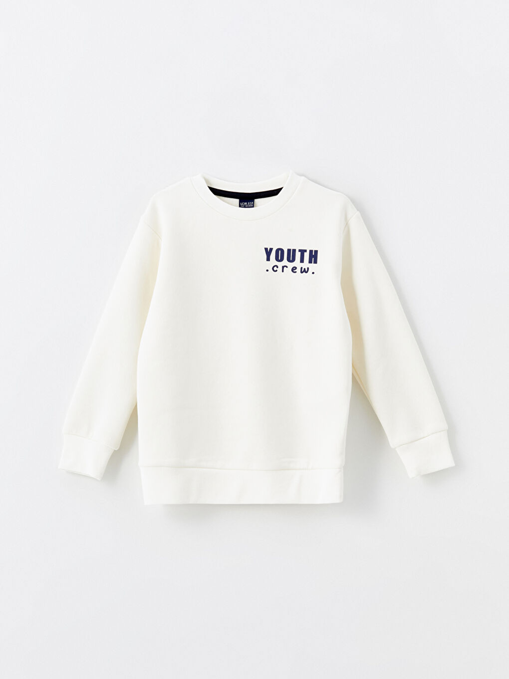 LCW ECO Ekru Bisiklet Yaka Baskılı Uzun Kollu Erkek Çocuk Sweatshirt