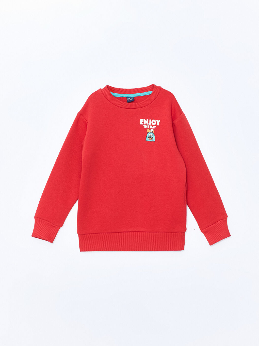 LCW ECO Kırmızı Bisiklet Yaka Baskılı Uzun Kollu Erkek Çocuk Sweatshirt