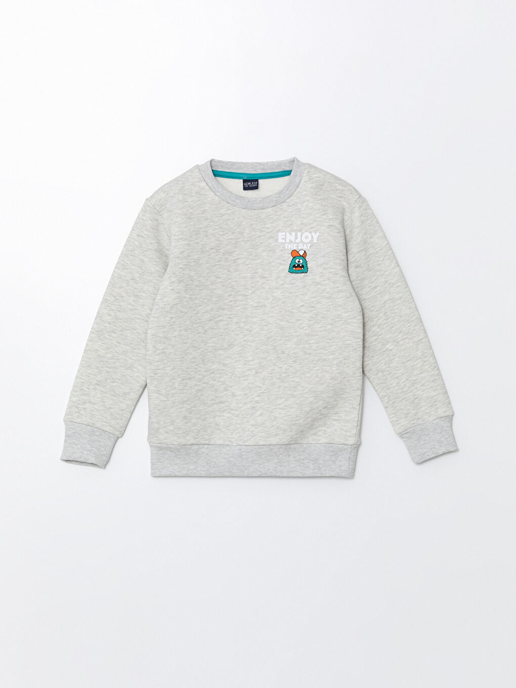 LCW ECO Gri Melanj Bisiklet Yaka Baskılı Uzun Kollu Erkek Çocuk Sweatshirt