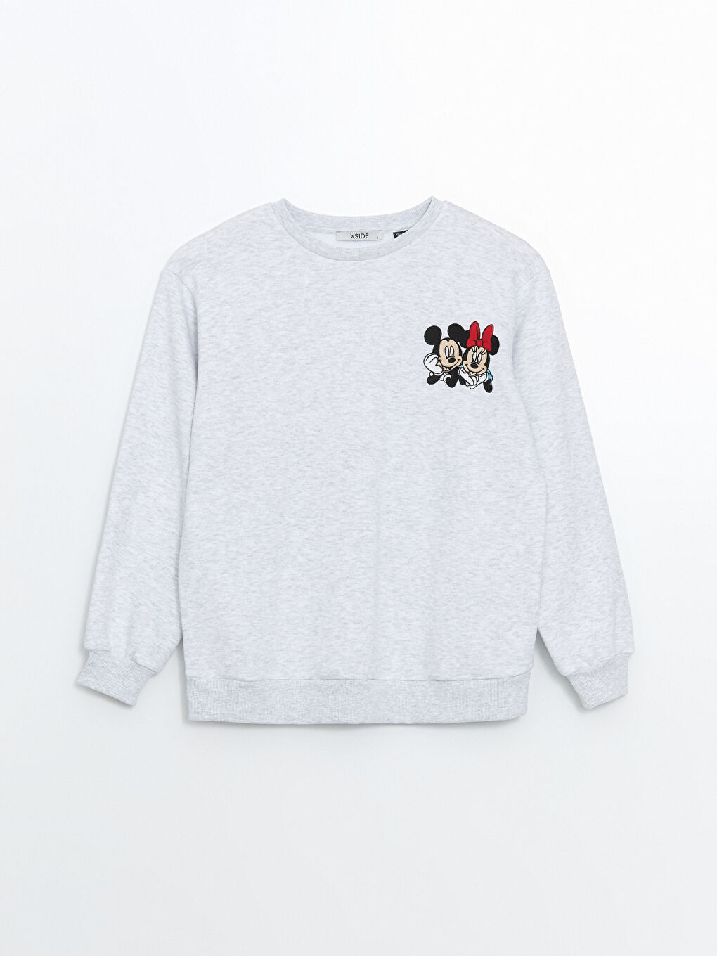 XSIDE Gri Melanj Bisiklet Yaka Mickey ve Minnie Mouse Baskılı Oversize Kadın Sweatshirt - 4