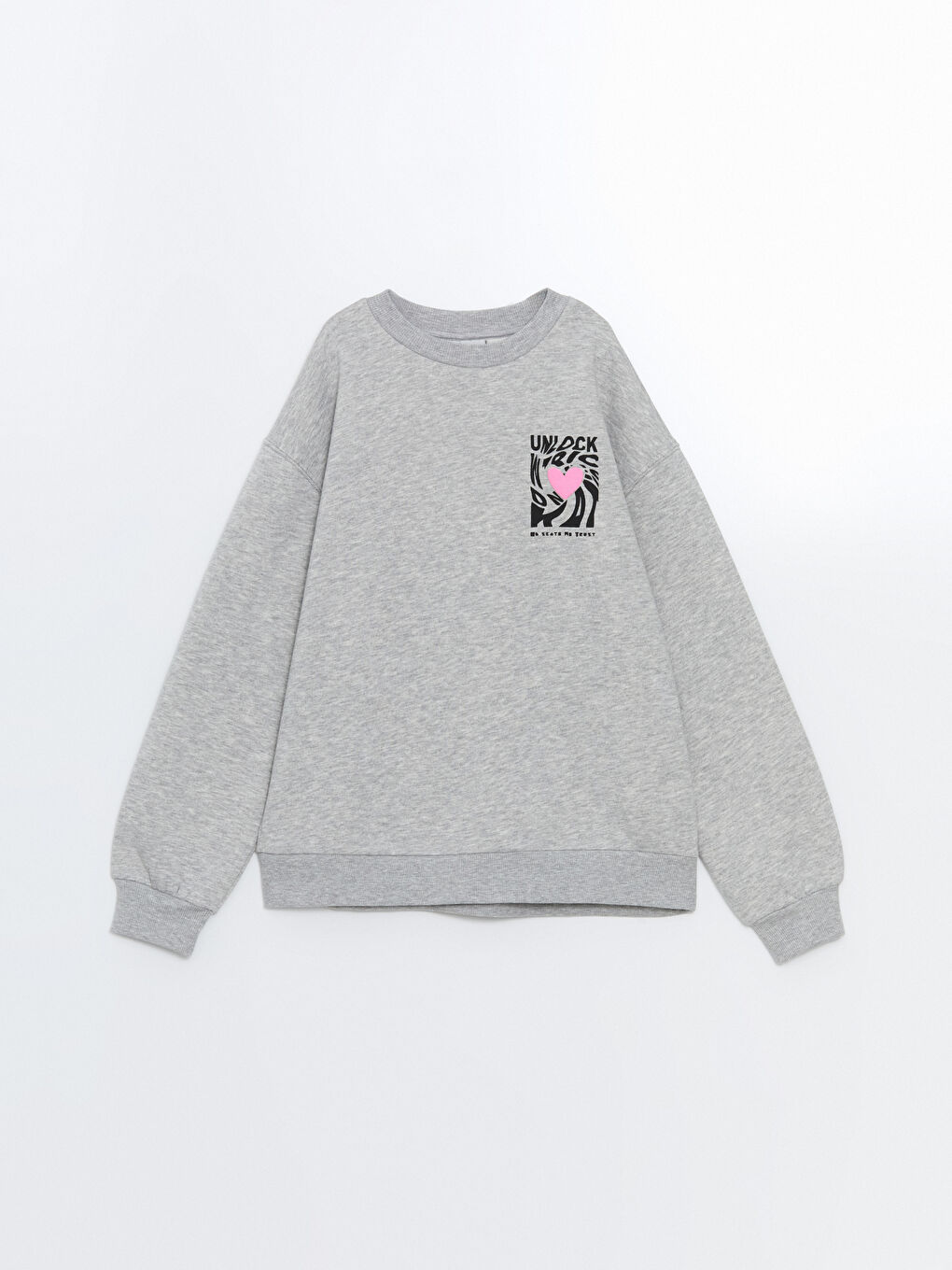 LCW Kids Gri Melanj Bisiklet Yaka Kız Çocuk Kalın Sweatshirt