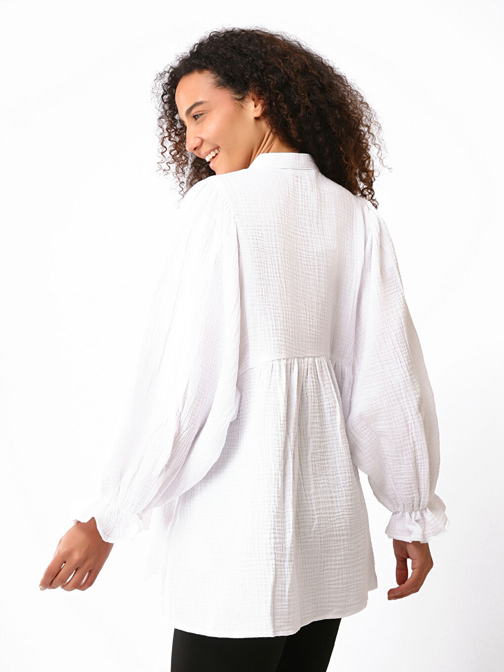 Grandad Collar Plain Long Sleeve Women's Tunic -W4HT71Z8-JYX