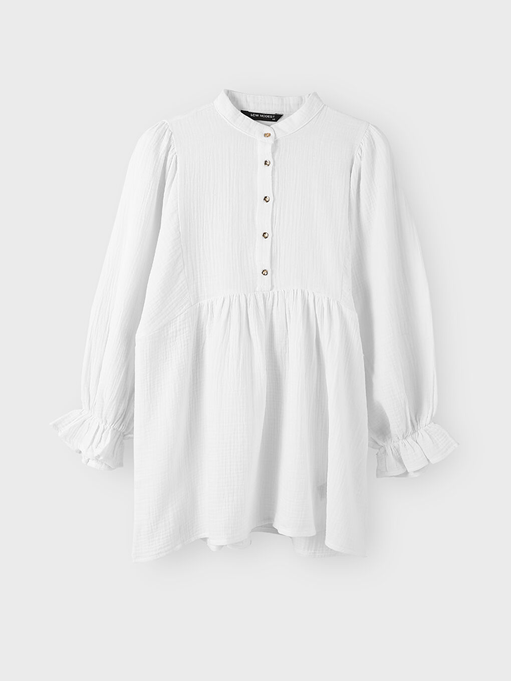 Grandad Collar Plain Long Sleeve Women's Tunic -W4HT71Z8-JYX