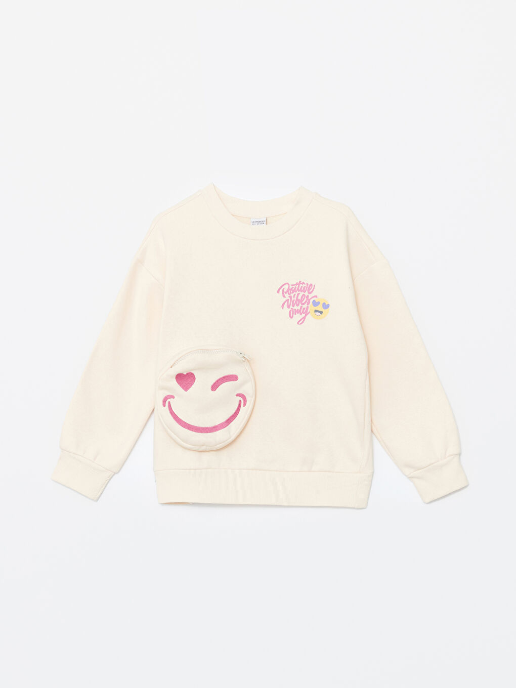 LCW Kids Uçuk Bej Bisiklet Yaka Kız Çocuk Kalın Sweatshirt