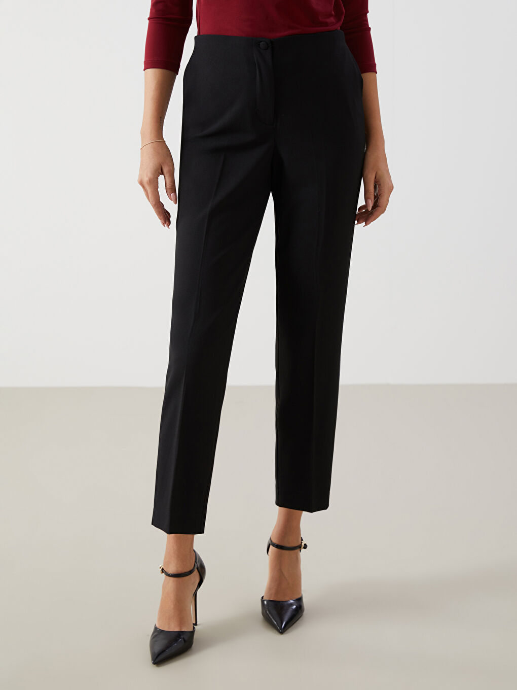 Elasticated Waist Slim Fit Women's Trousers-1