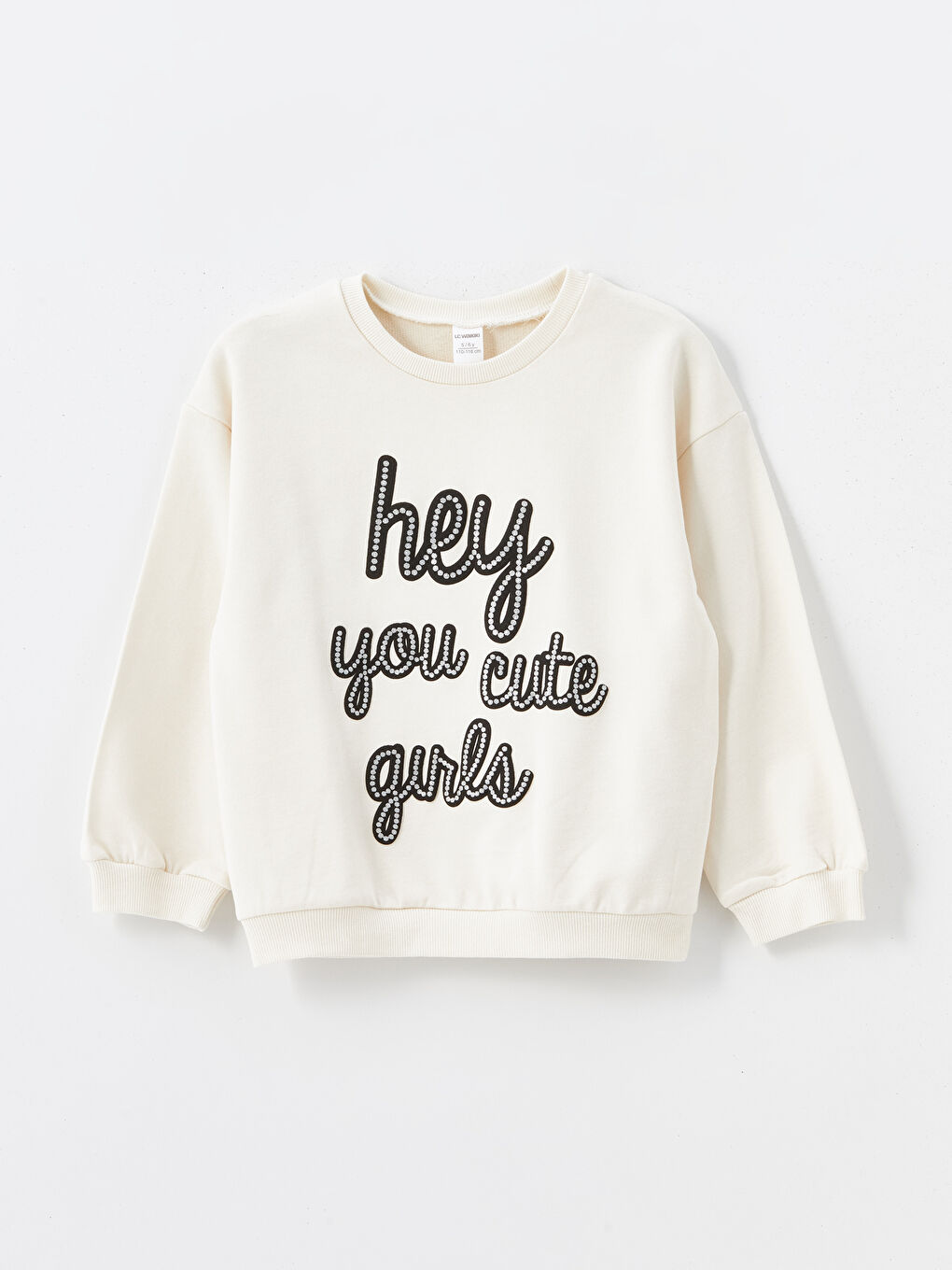 LCW Kids Krem Rengi Bisiklet Yaka Baskılı Kız Bebek Sweatshirt