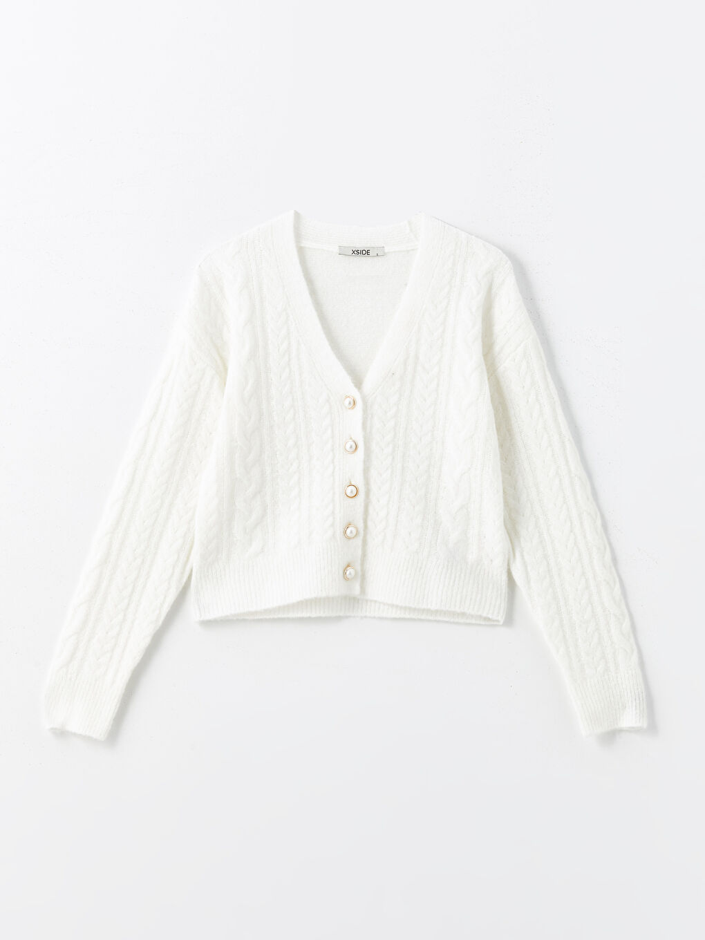 V Neck Self-Patterned Crop Women's Knitwear Cardigan-4