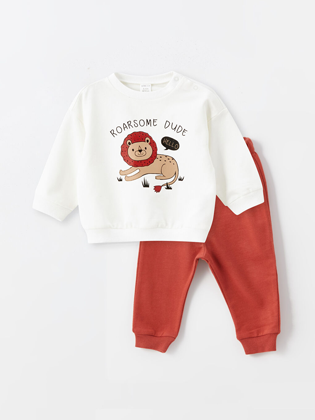 Crew Neck Printed Baby Boy Sweatshirt and Tracksuit Bottom 2-Piece Set