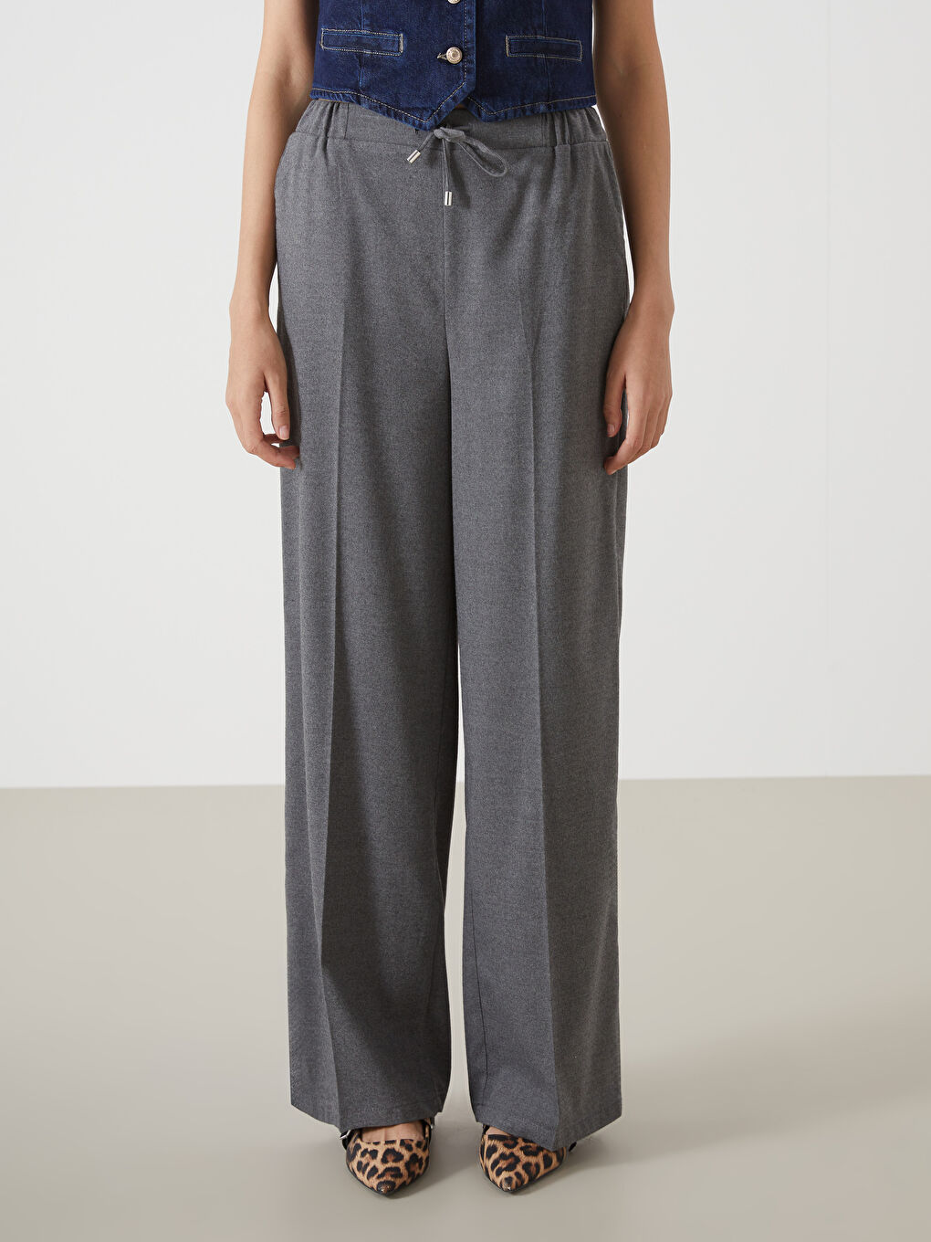 LCW Vision Elastic Waist Wide Leg Women's Trousers -W4HV88Z8-CT3