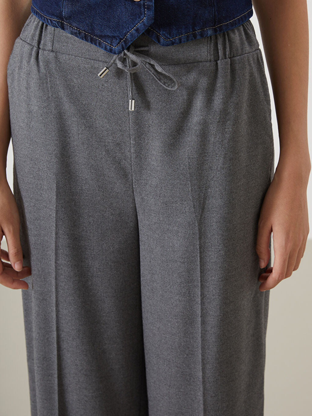 LCW Vision Elastic Waist Wide Leg Women's Trousers -W4HV88Z8-CT3
