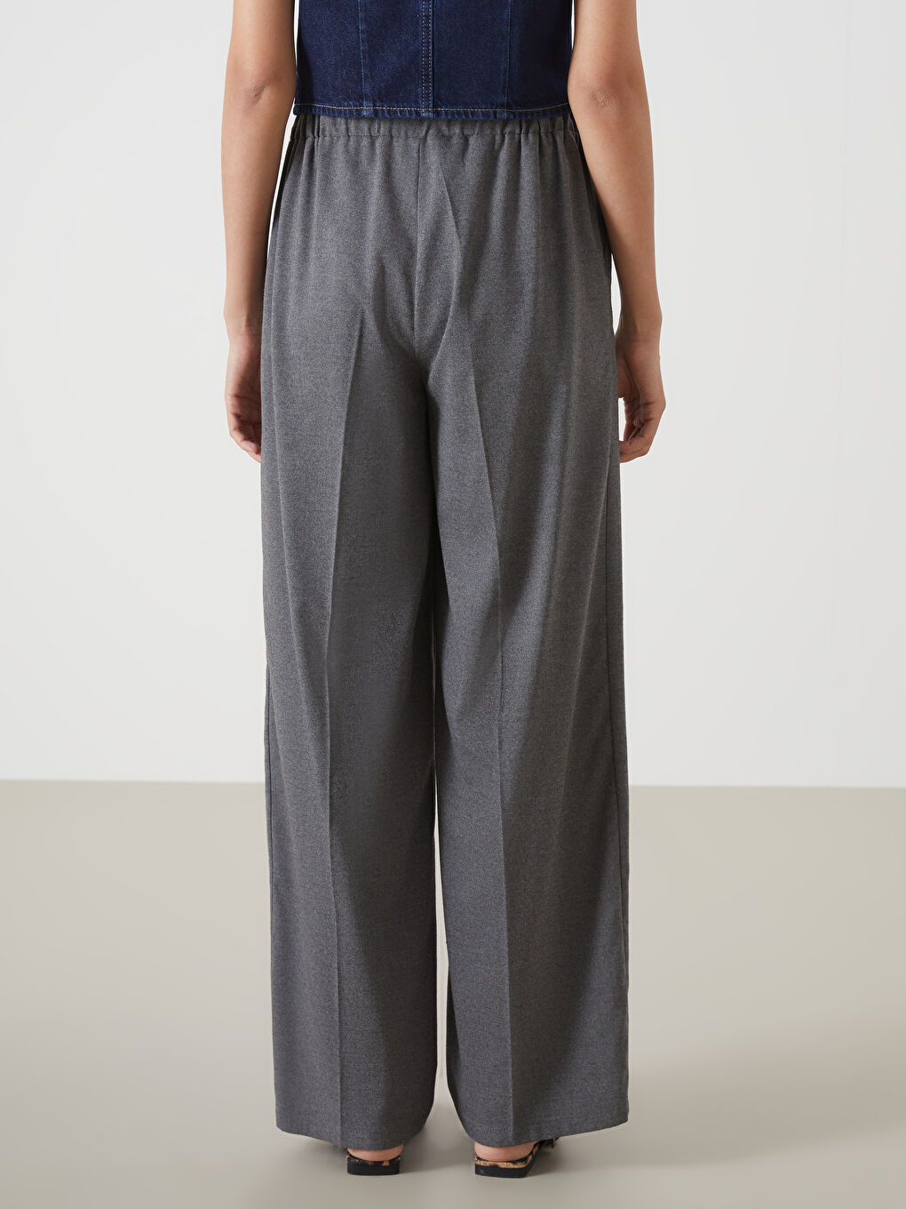 LCW Vision Elastic Waist Wide Leg Women's Trousers -W4HV88Z8-CT3