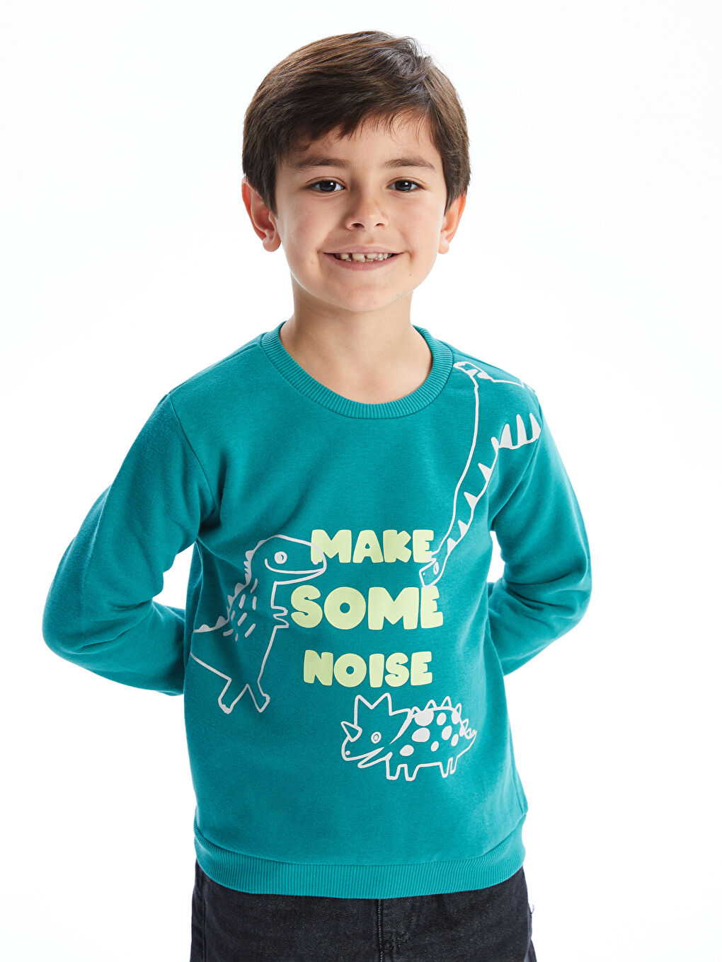 LCW Kids Yeşil Bisiklet Yaka Baskılı Erkek Çocuk Sweatshirt