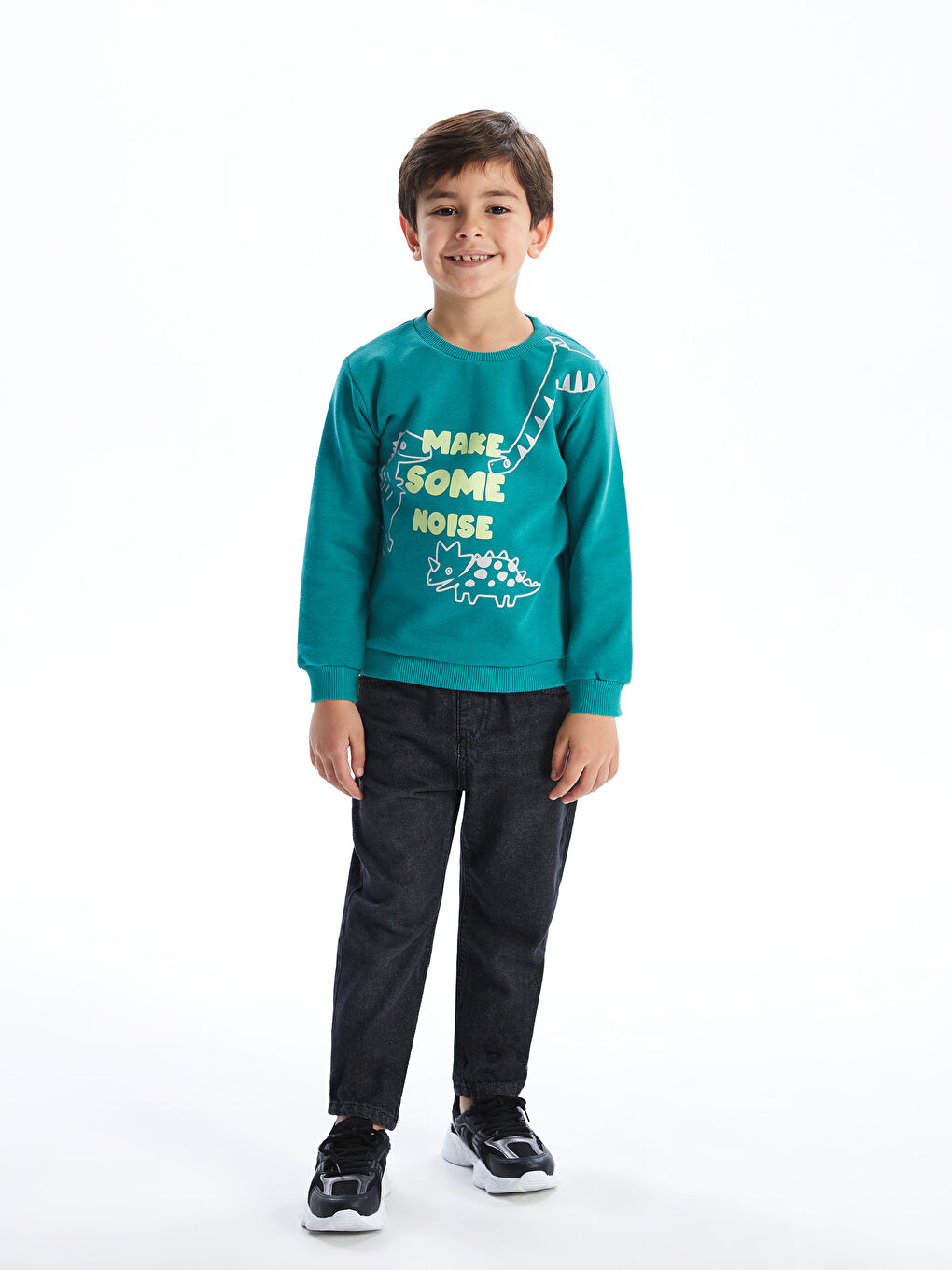 LCW Kids Yeşil Bisiklet Yaka Baskılı Erkek Çocuk Sweatshirt - 1