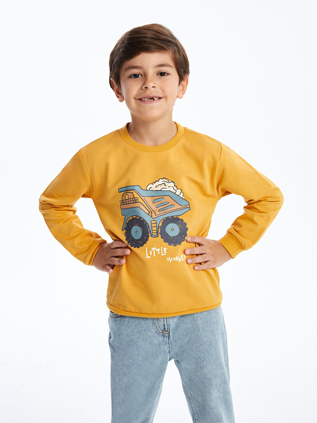 LCW baby Mat Sarı Bisiklet Yaka Uzun Kollu Baskılı Erkek Bebek Sweatshirt 2'li - 2