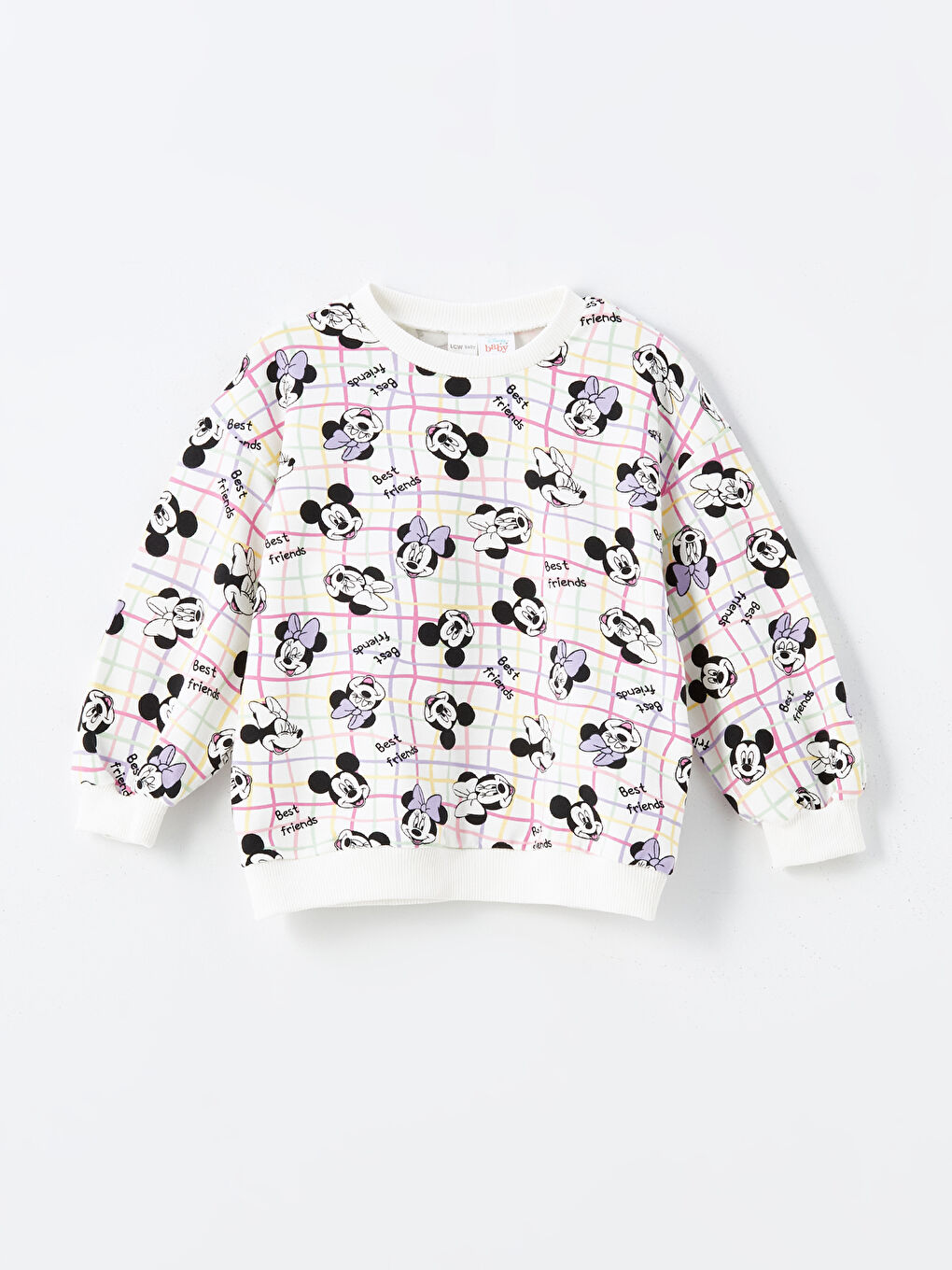 LCW baby Krem Baskılı Bisiklet Yaka Minnie Mouse Baskılı Kız Bebek Sweatshirt