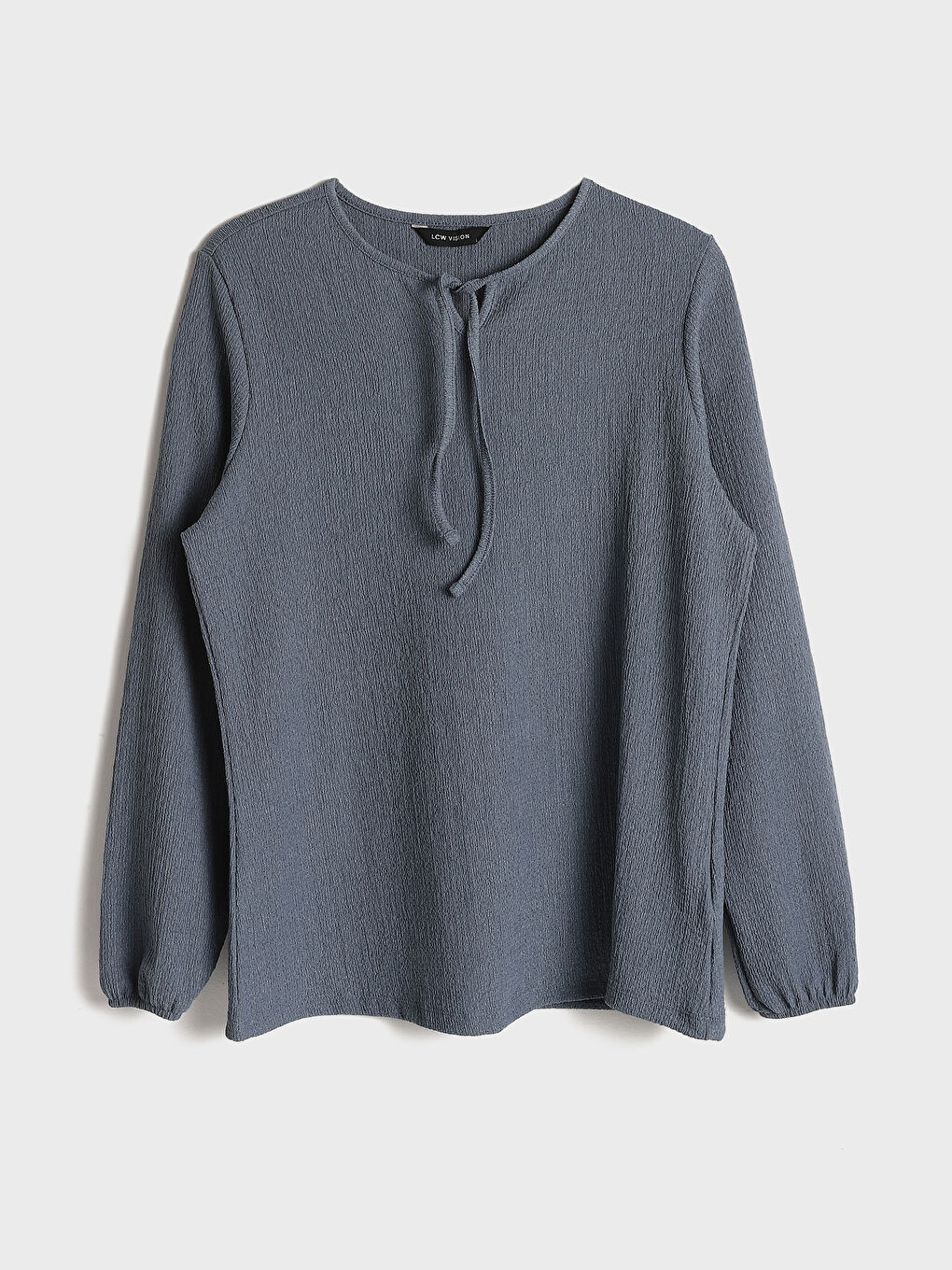 Crew Neck Long Sleeve Women's Blouse with Front Tie Detail