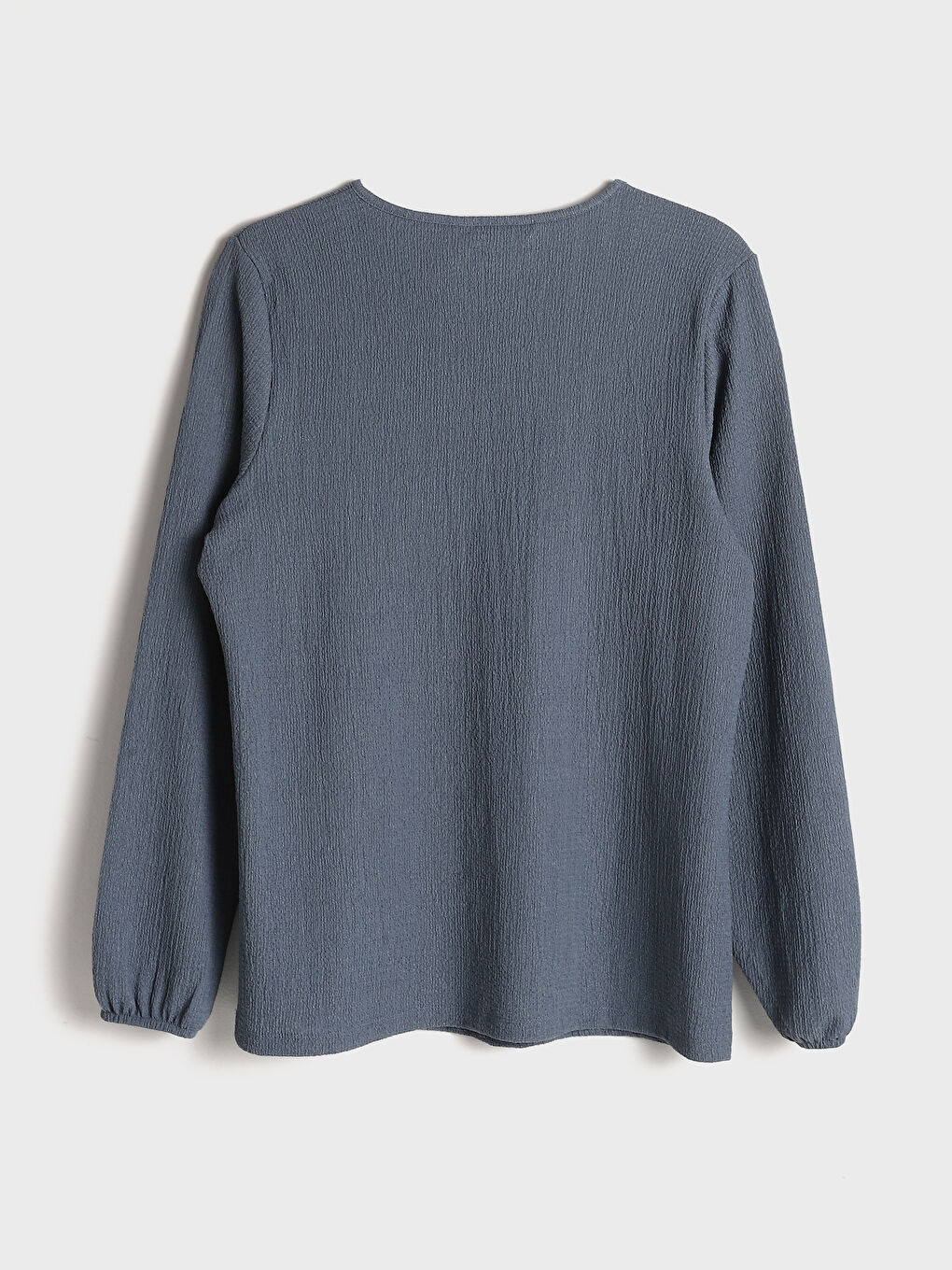 Crew Neck Long Sleeve Women's Blouse with Front Tie Detail-1