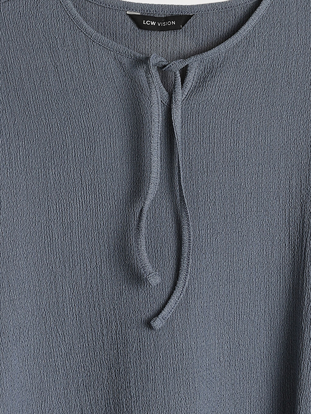 Crew Neck Long Sleeve Women's Blouse with Front Tie Detail-2