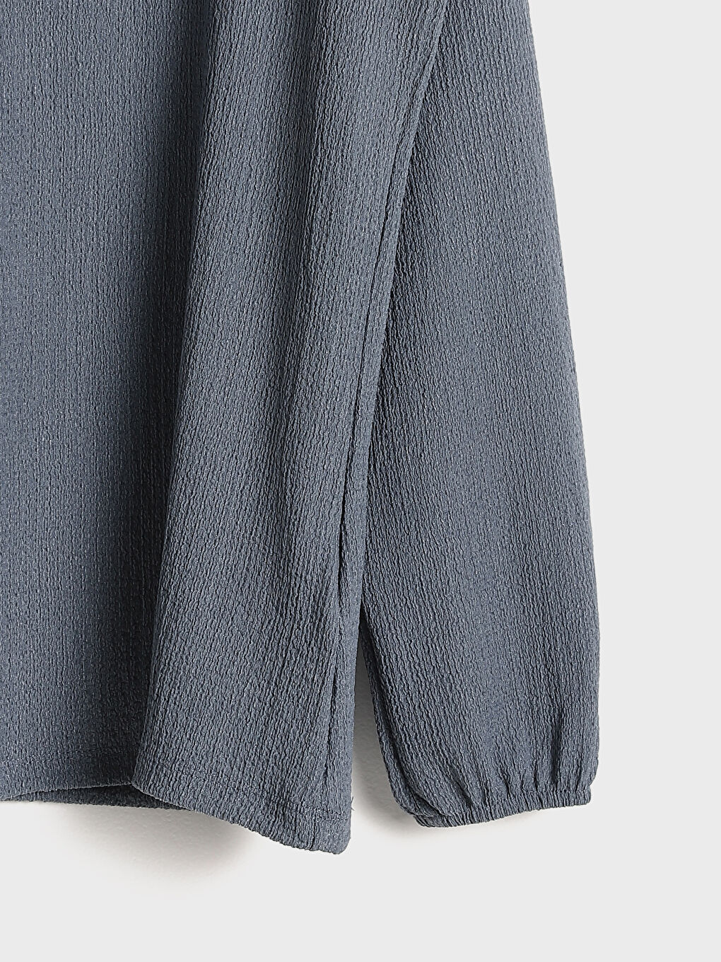 Crew Neck Long Sleeve Women's Blouse with Front Tie Detail-3