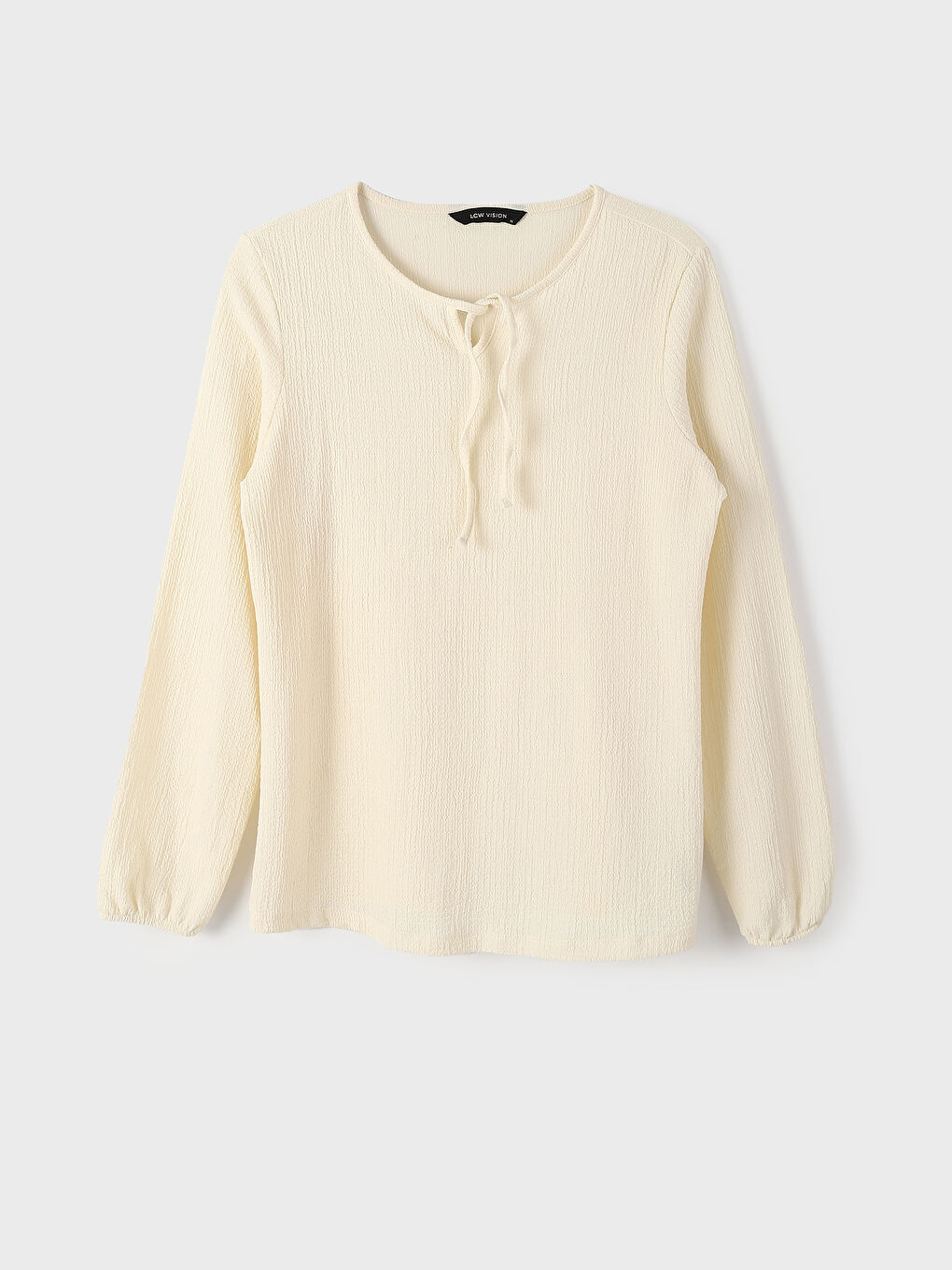 Crew Neck Long Sleeve Women's Blouse with Front Tie Detail