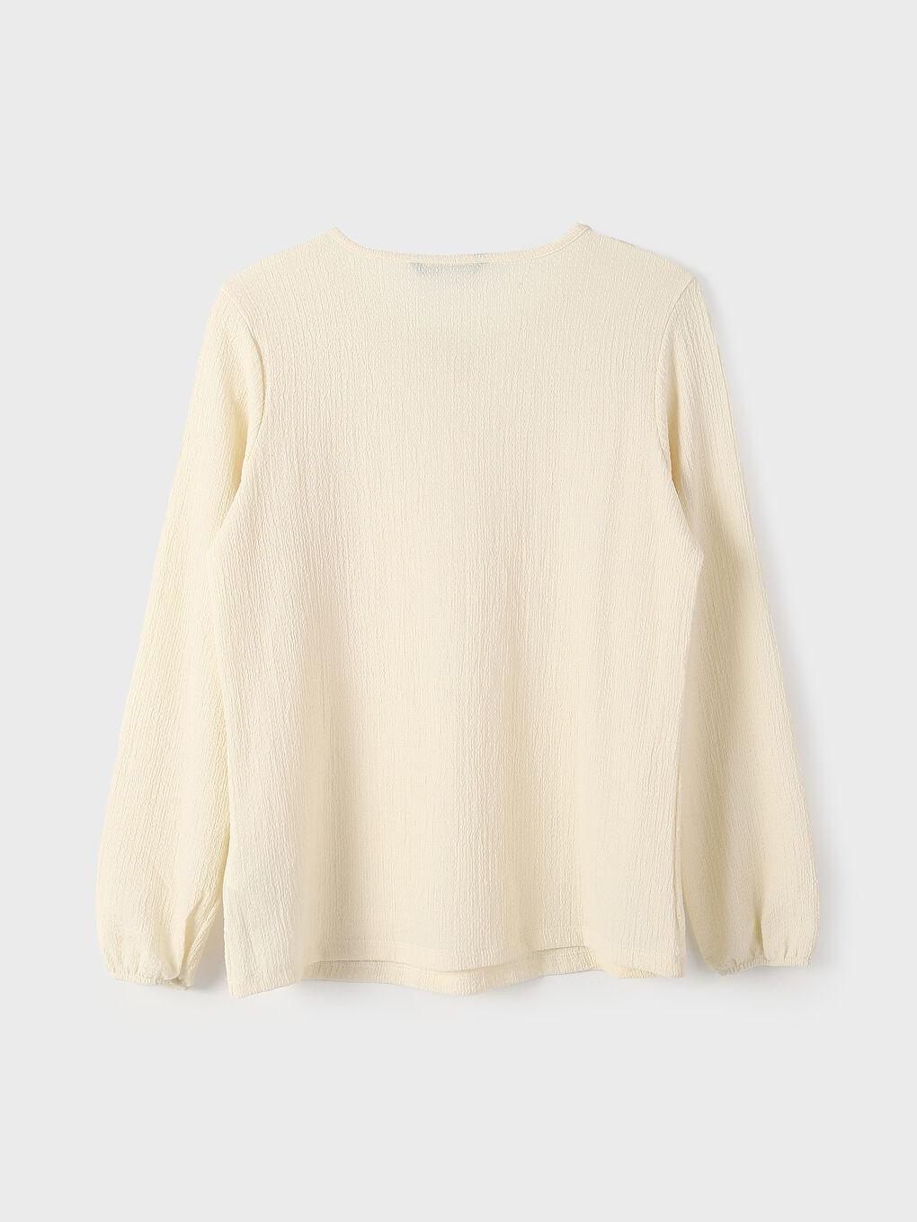 Crew Neck Long Sleeve Women's Blouse with Front Tie Detail-1