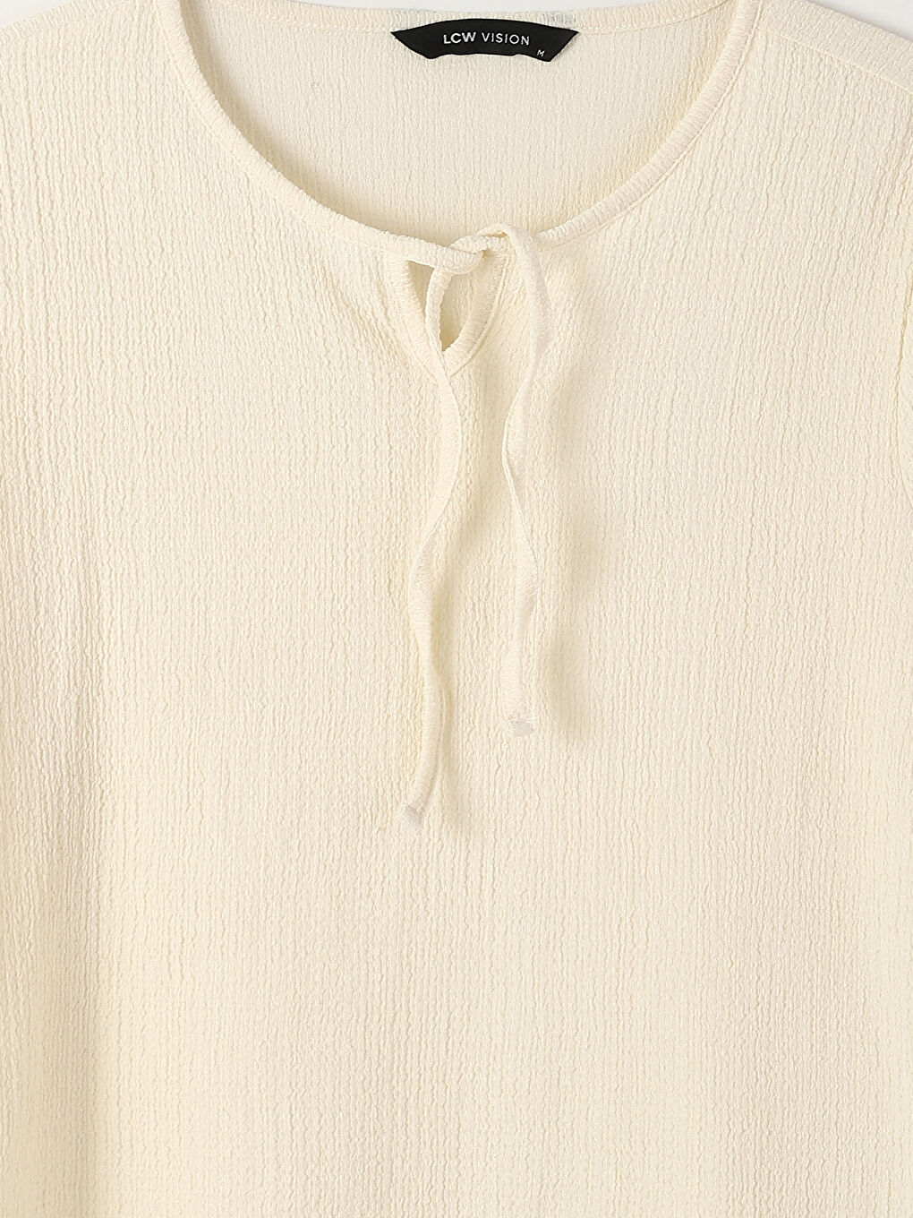 Crew Neck Long Sleeve Women's Blouse with Front Tie Detail-3