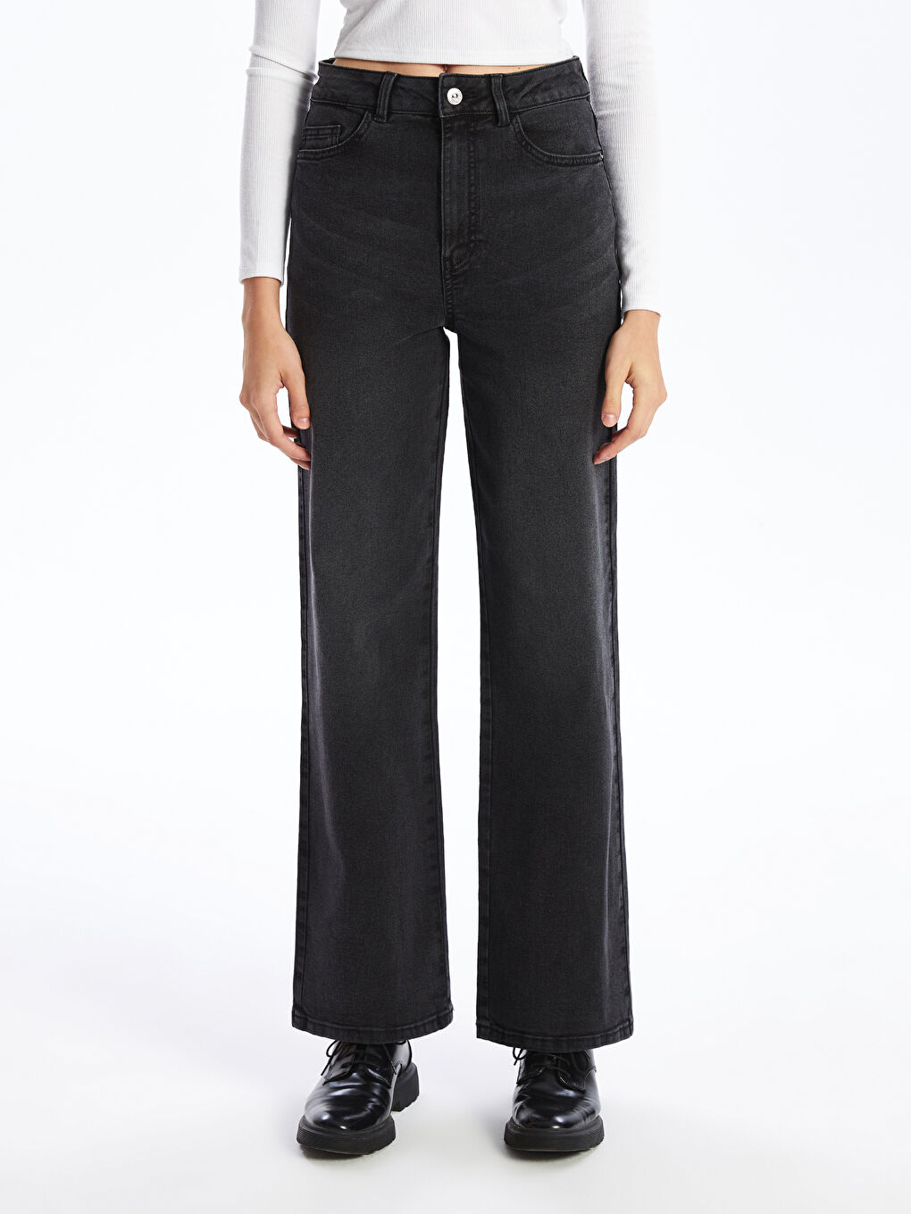 جينز واسع الساق عالي الخصر للسيدات-1
