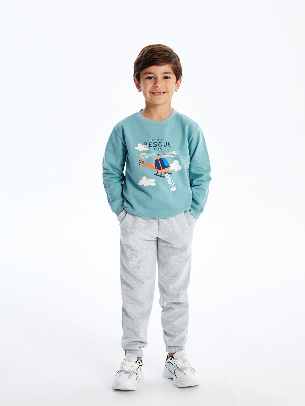 LCW baby Yeşil Bisiklet Yaka Baskılı Erkek Bebek Sweatshirt - 1