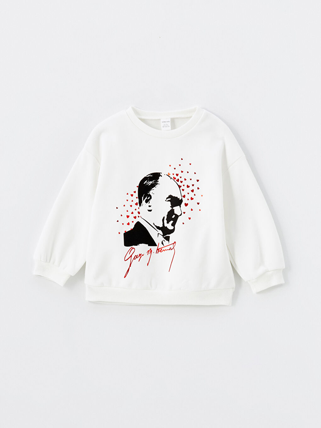 LCW Kids Ekru Bisiklet Yaka Uzun Kollu Atatürk Baskılı Kız Bebek Sweatshirt - 4