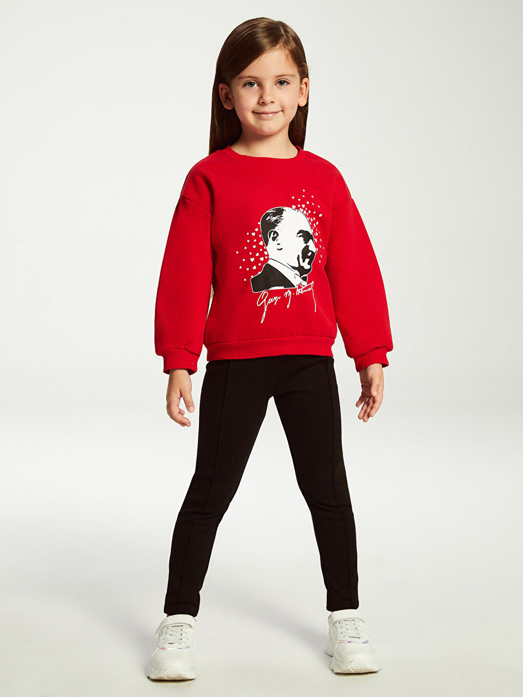 LCW Kids Kırmızı Bisiklet Yaka Uzun Kollu Atatürk Baskılı Kız Bebek Sweatshirt - 1