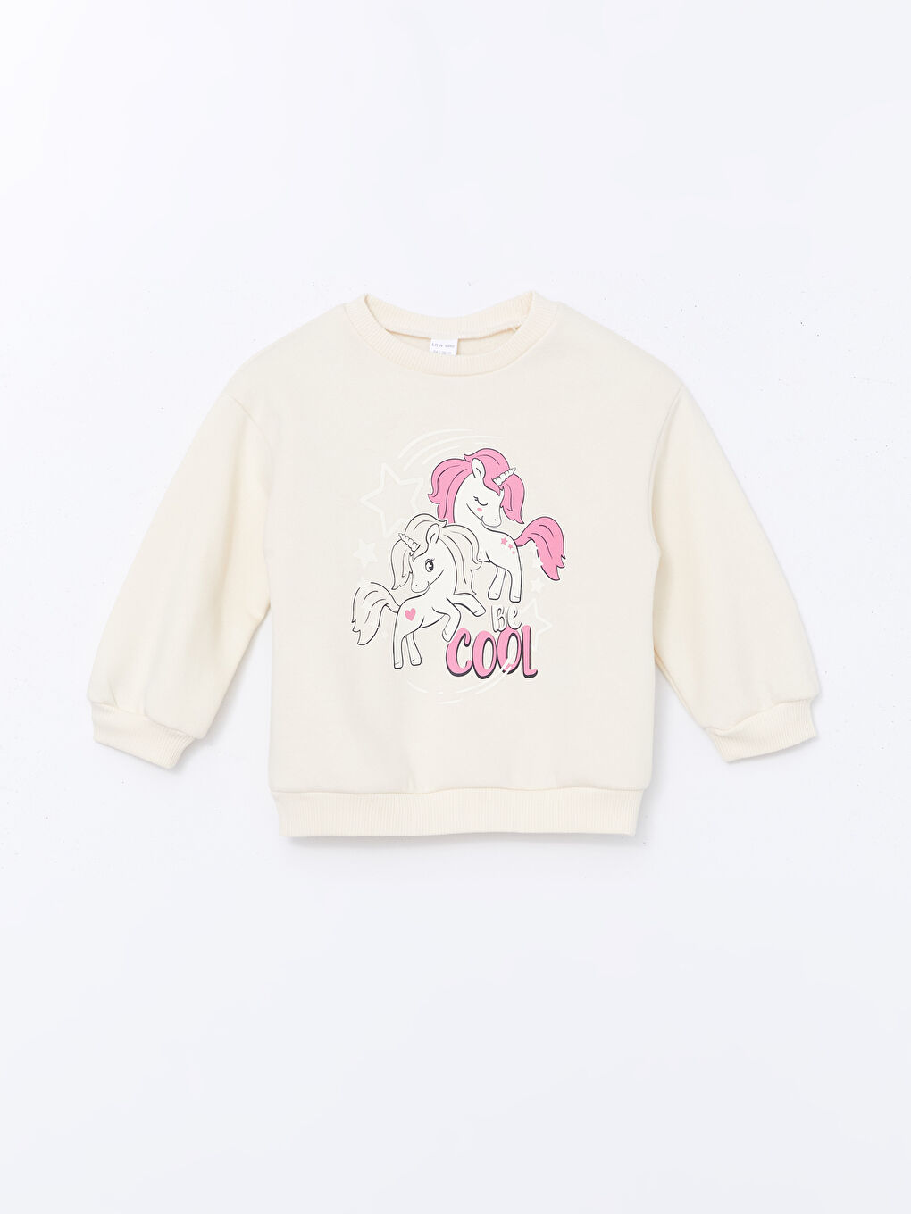 LCW baby Bej Bisiklet Yaka Uzun Kollu Baskılı Kız Bebek Sweatshirt - 2