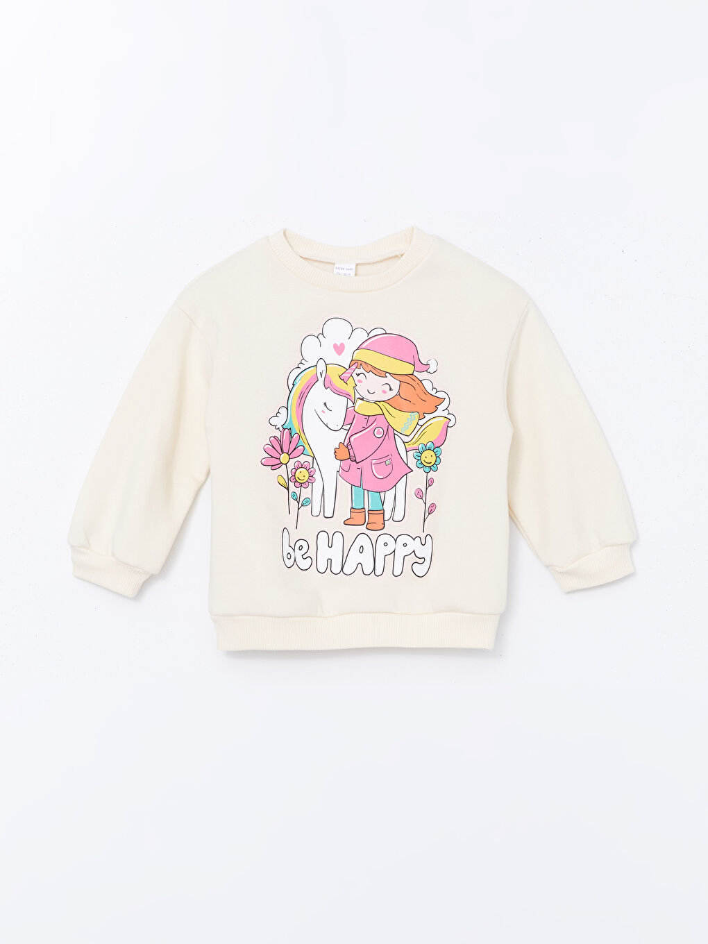 LCW baby Krem Rengi Bisiklet Yaka Uzun Kollu Baskılı Kız Bebek Sweatshirt