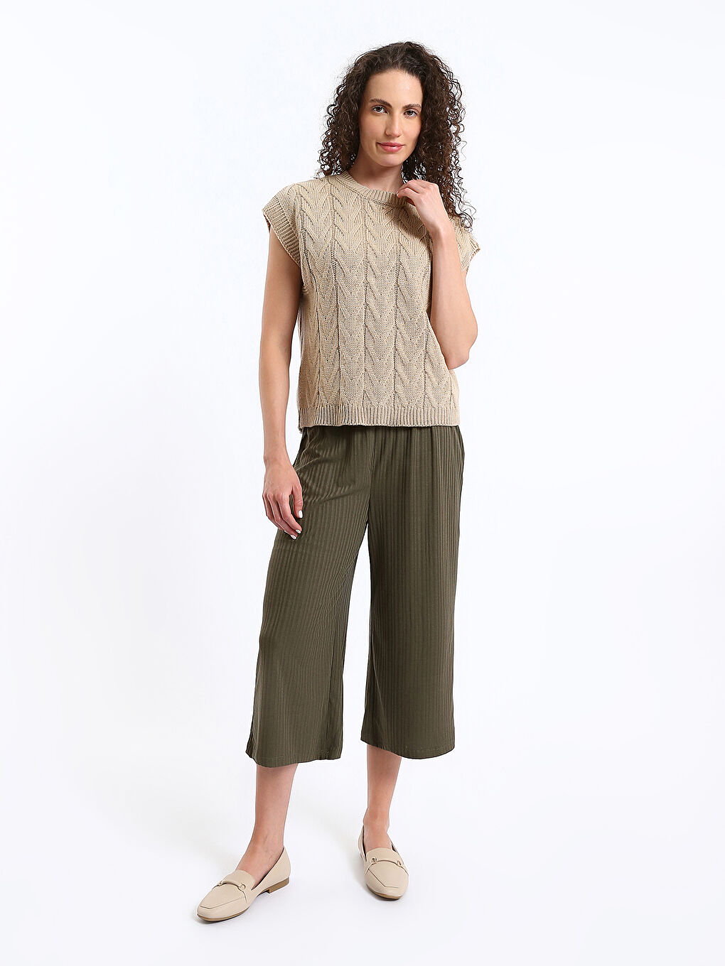 Crew Neck Self Patterned Women's Knitwear Sweater Vest-1