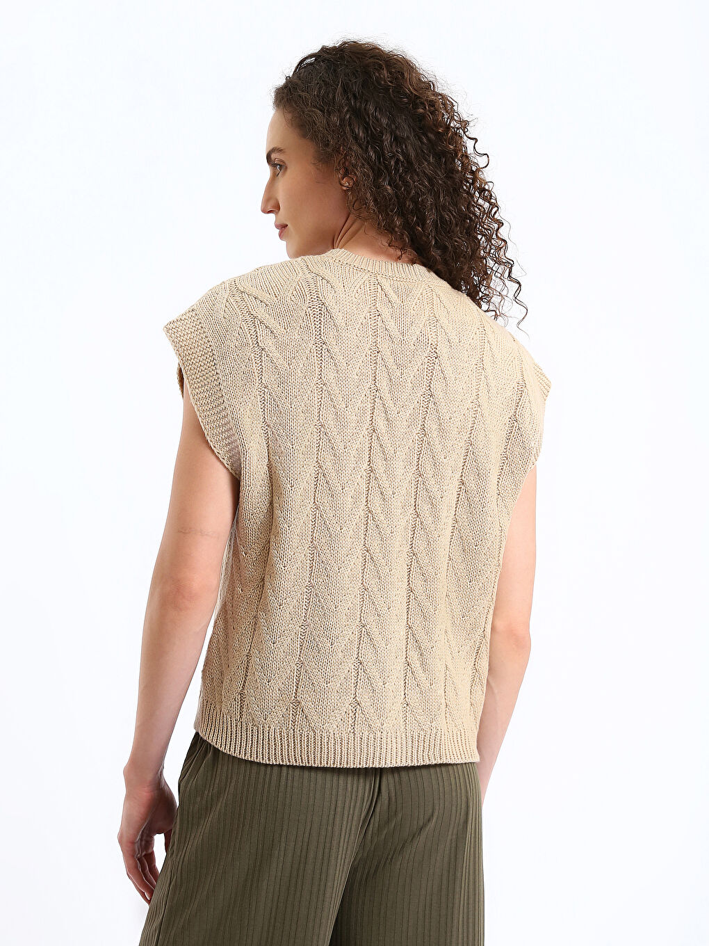 Crew Neck Self Patterned Women's Knitwear Sweater Vest-4